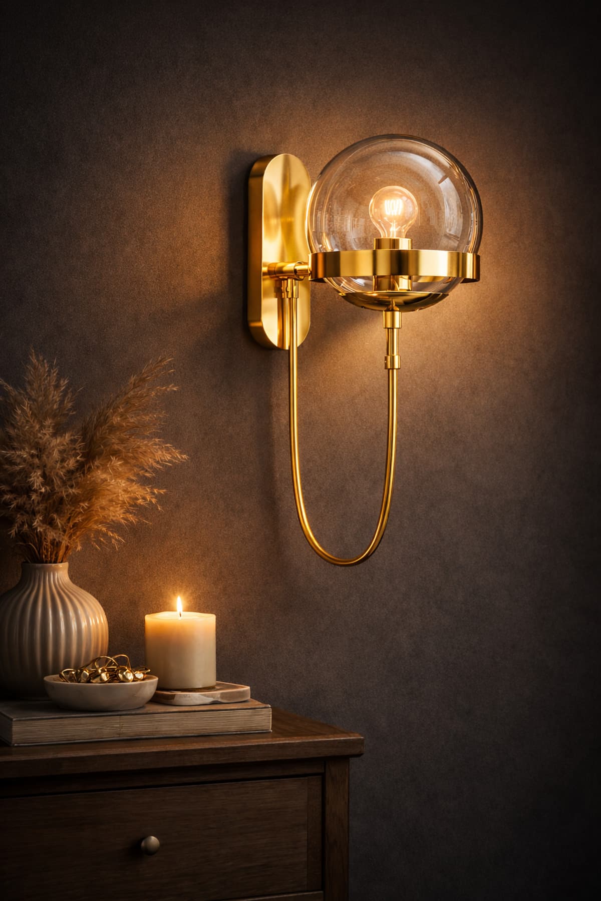 Modern Gold Cam Küre Duvar Aplik