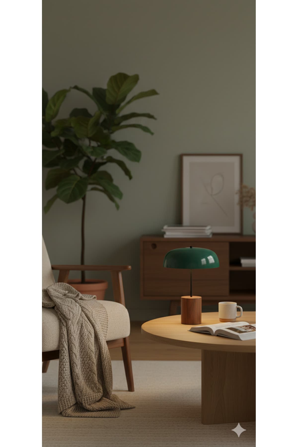 Kablosuz Şarjlı Tasarım Masa Lambası - Forest Green