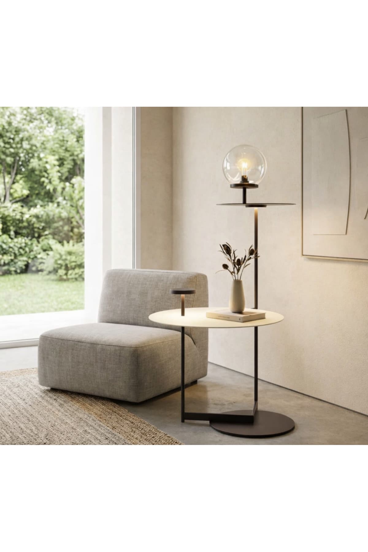 Cam Küreli Modern Lambader Sehpa
