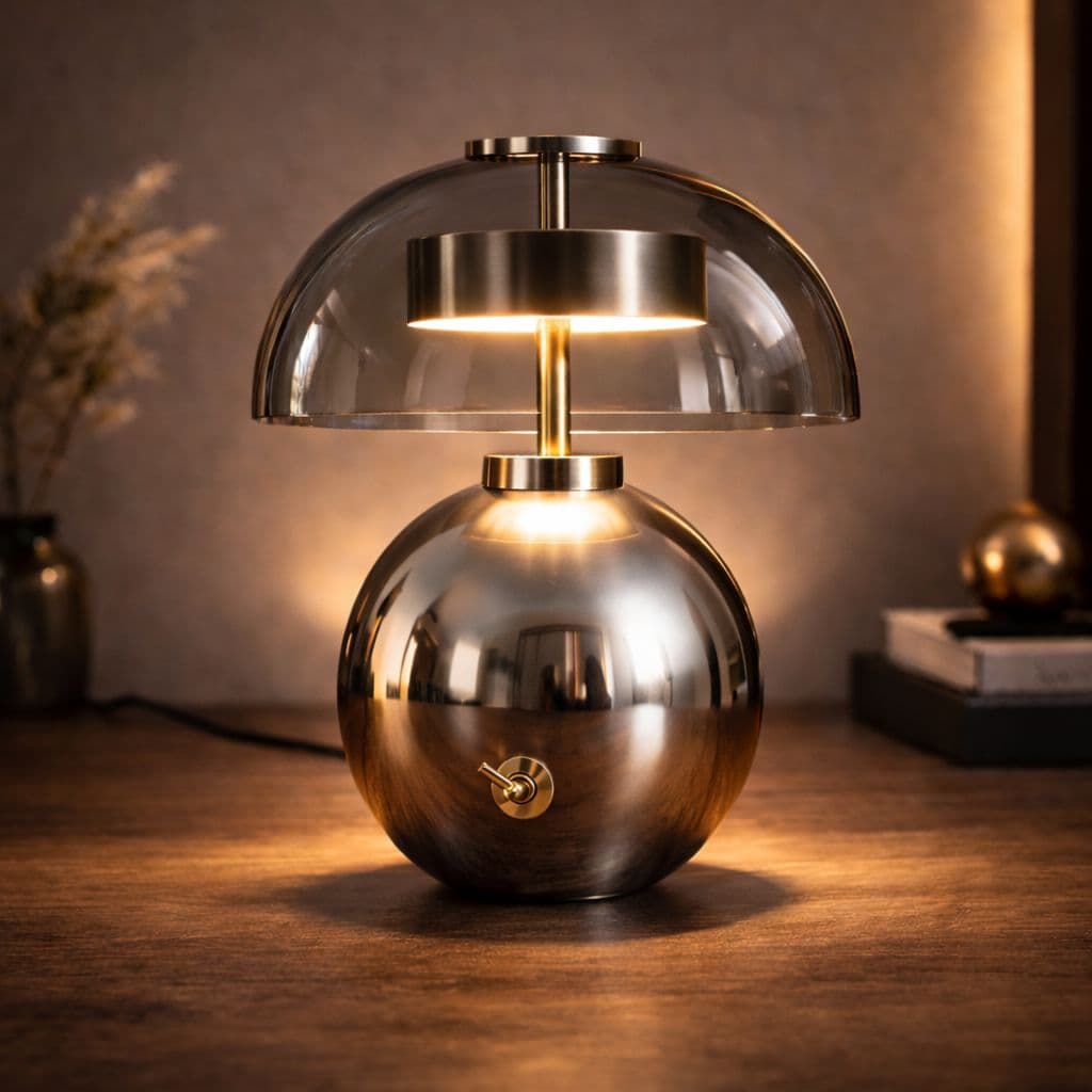 Parlak Metal Küre Gövdeli Şık Gece Lambası